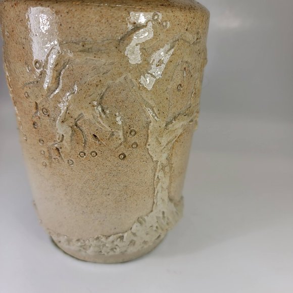 Handmade Vase Stoneware Ceramic Tree Design Tan Sand Color Glazed Japandi 7" - Picture 3 of 7